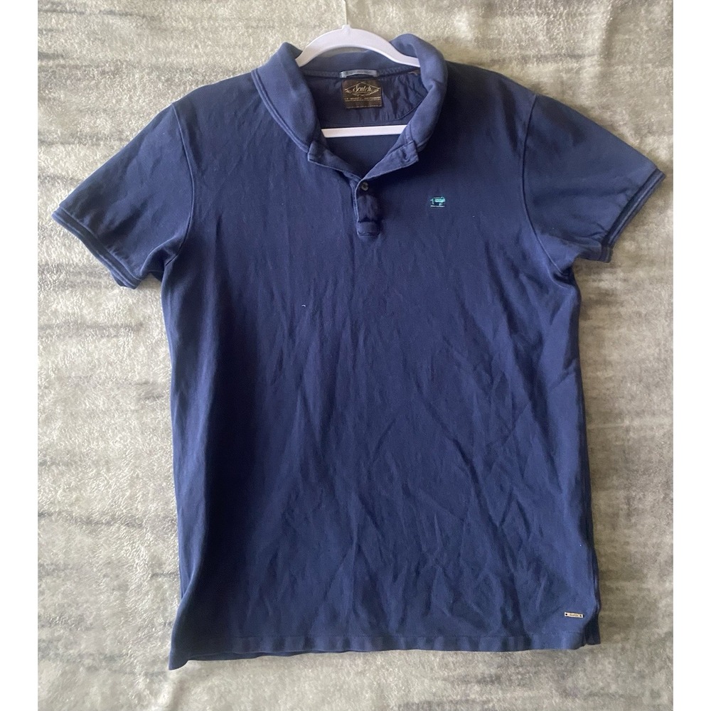 Scotch Soda Polo Shirt Mens Large Blue Navy Knit Sweater Polo Casual Slim-fit